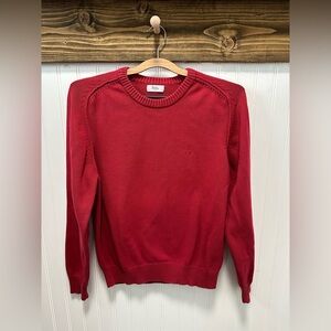 Daslu Homme Red Crewneck Sweater Elbow Patches Sz small 100% cotton